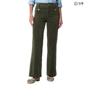 Jcrew Lizzie Green Corduroy Front Pocket Wide-Leg Pants
